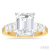 1 1/4 ctw Emerald Shape Emerald and Round Cut Diamond Semi Mount Engagement Ring in 14K Yellow and White Gold